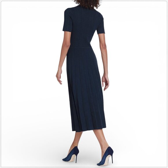 Jason Wu Collection Navy Mixed Stitch Midi Sweater Dress Cableknit Pleated L - Picture 3 of 9